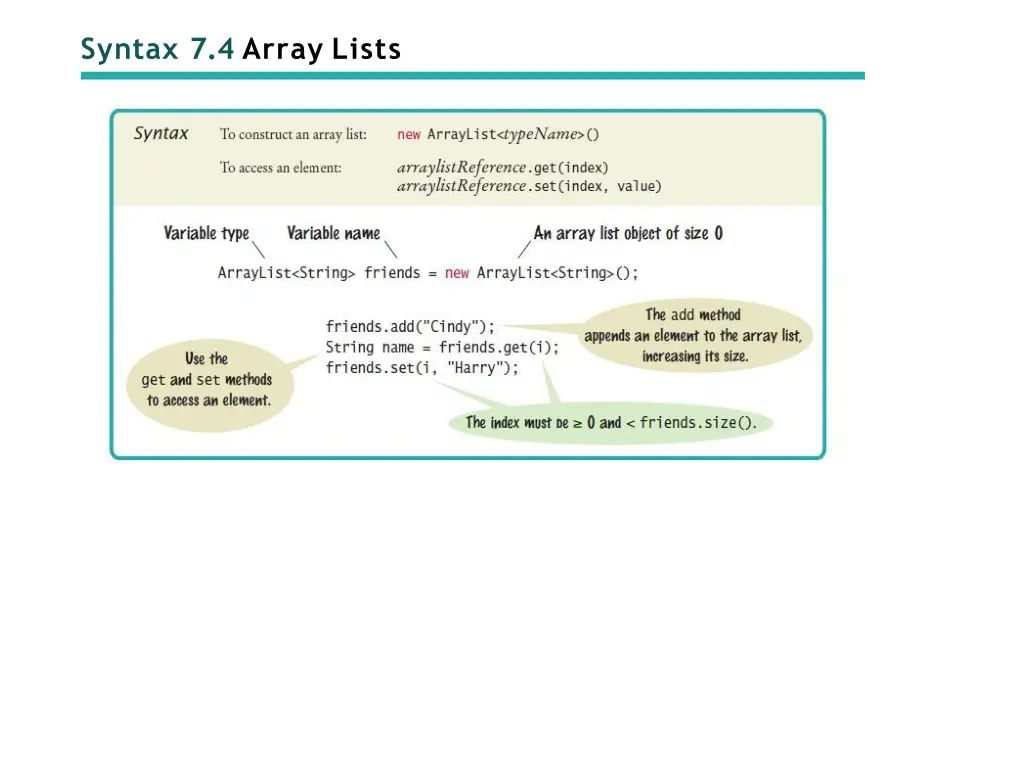 syntax 7 4 array lists
