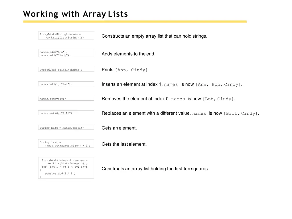working with array lists
