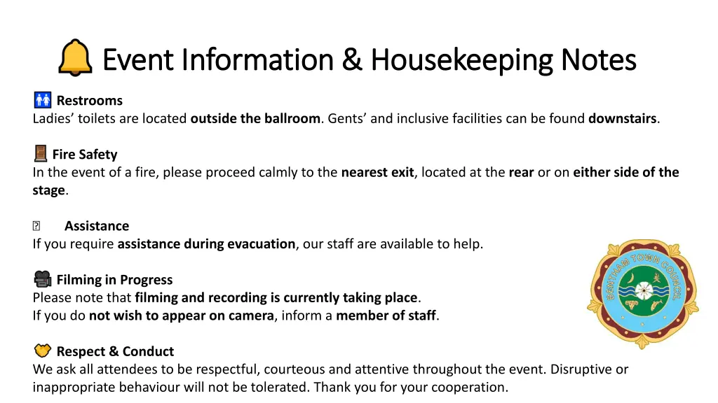 event information housekeeping notes event