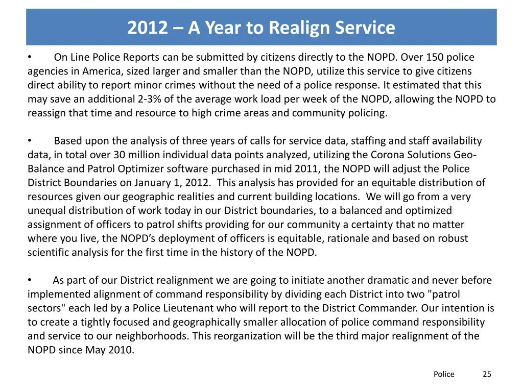 2012 a year to realign service