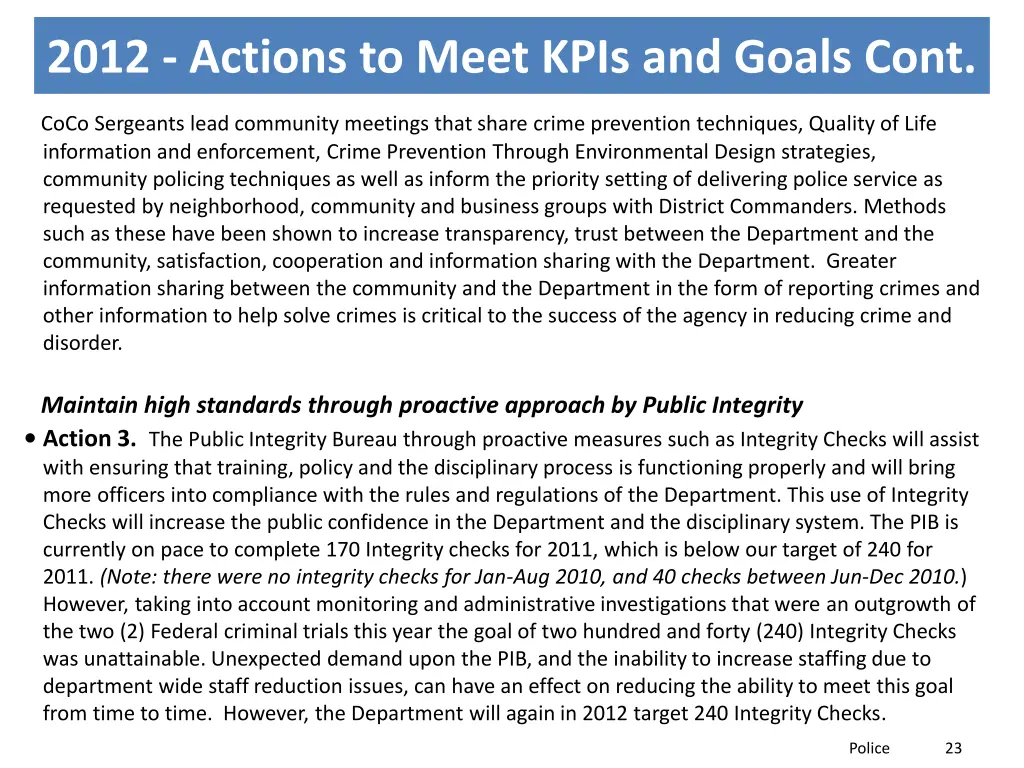 2012 actions to meet kpis and goals cont 1