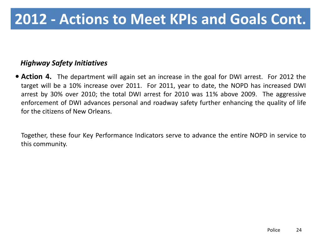 2012 actions to meet kpis and goals cont 2
