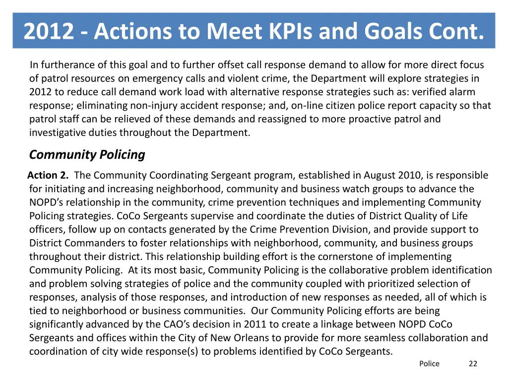 2012 actions to meet kpis and goals cont
