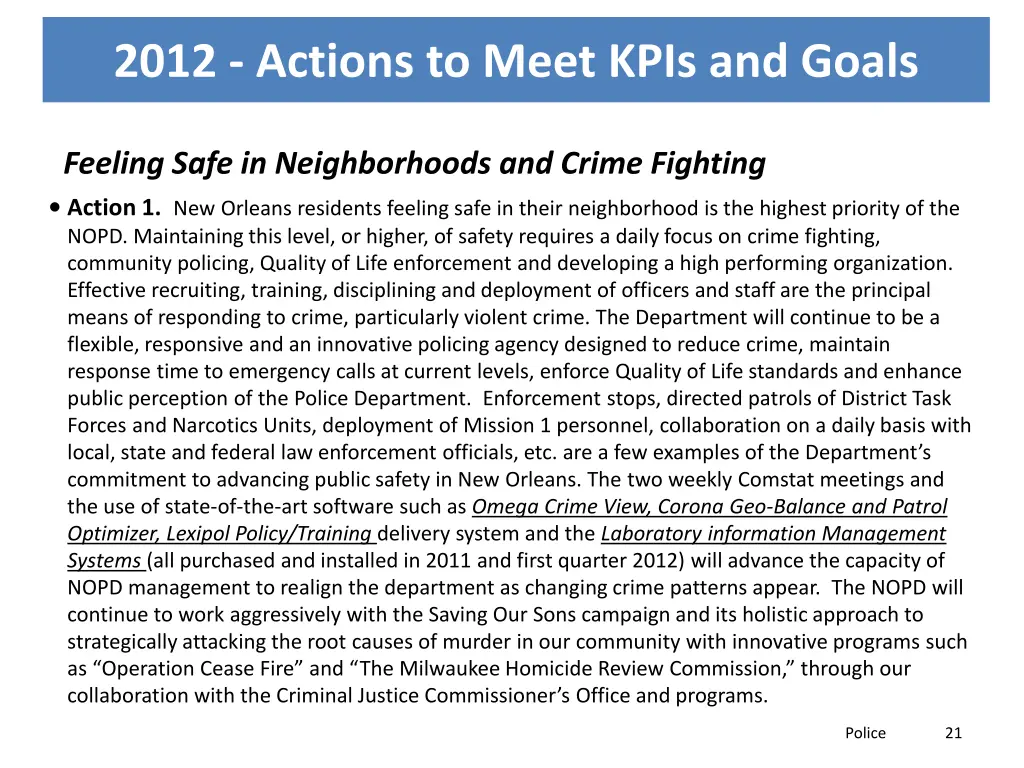 2012 actions to meet kpis and goals