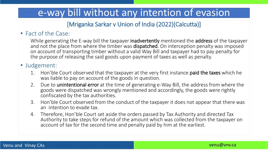 e way bill without any intention of evasion