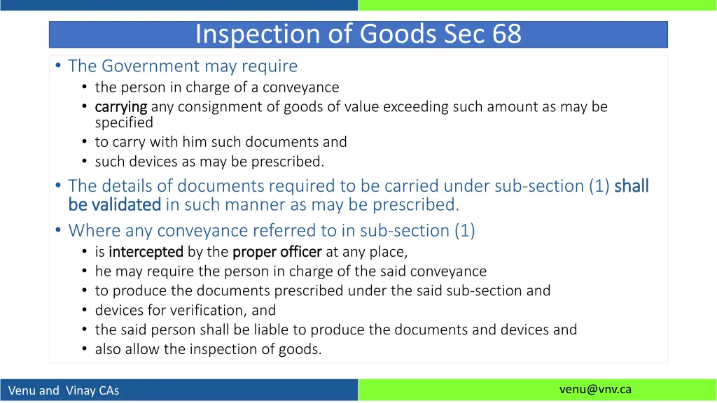 inspection of goods sec 68 the government
