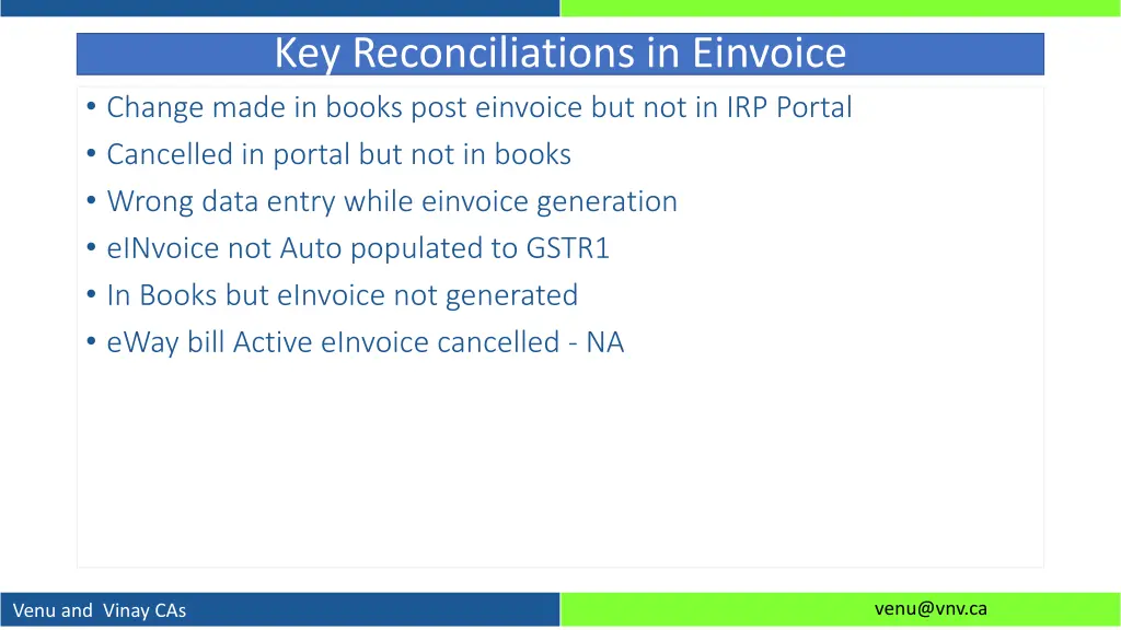 key reconciliations in einvoice change made