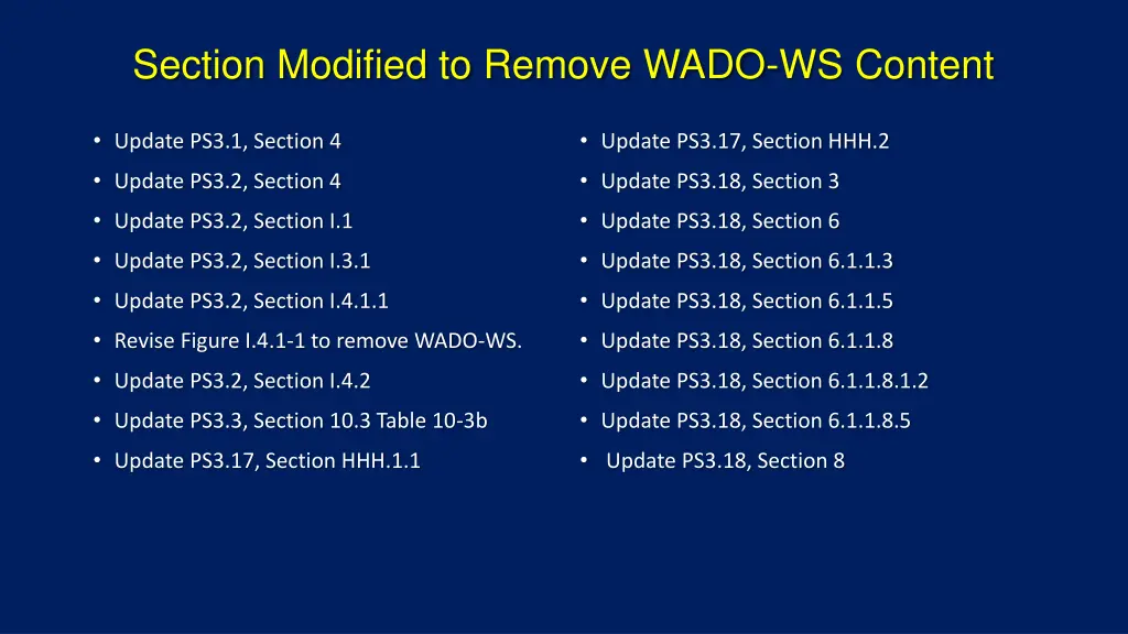 section modified to remove wado ws content