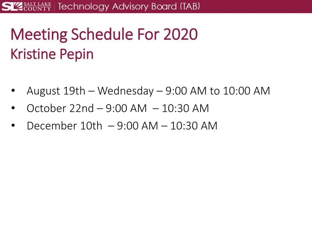 meeting schedule for 2020 meeting schedule