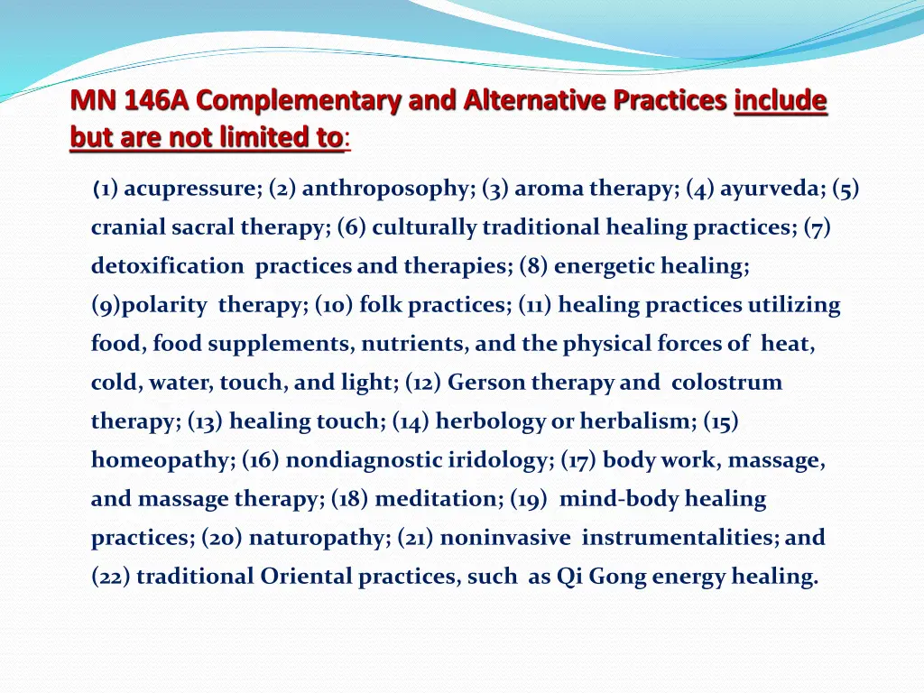 mn 146a complementary and alternative practices