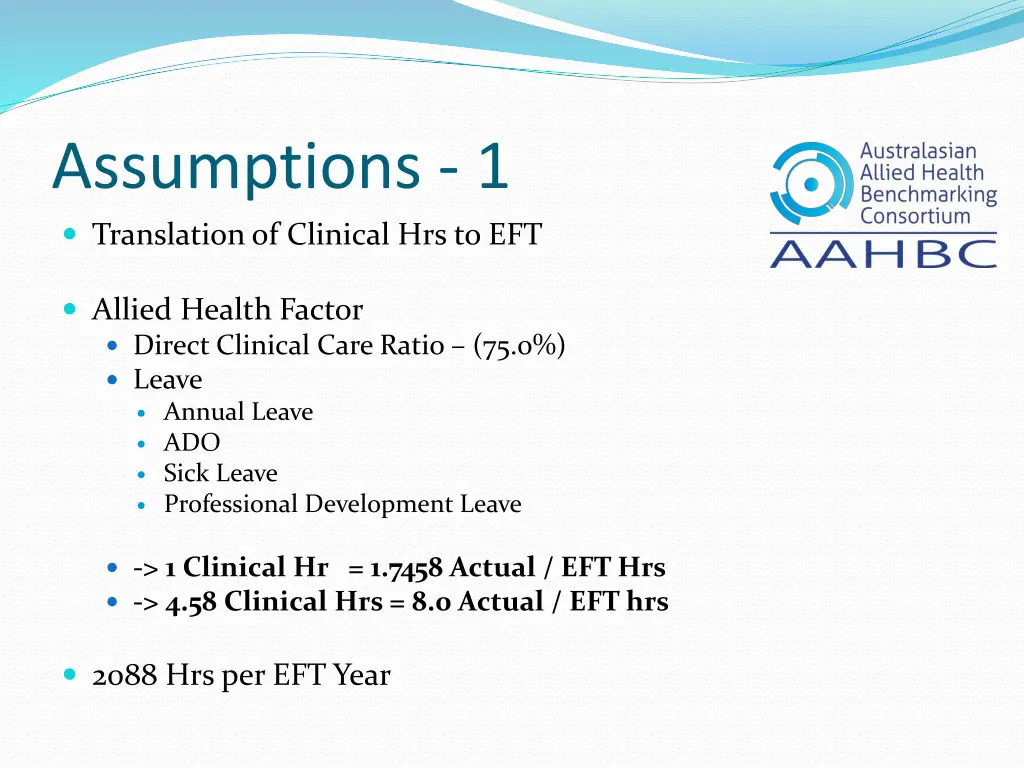 assumptions 1 translation of clinical hrs to eft
