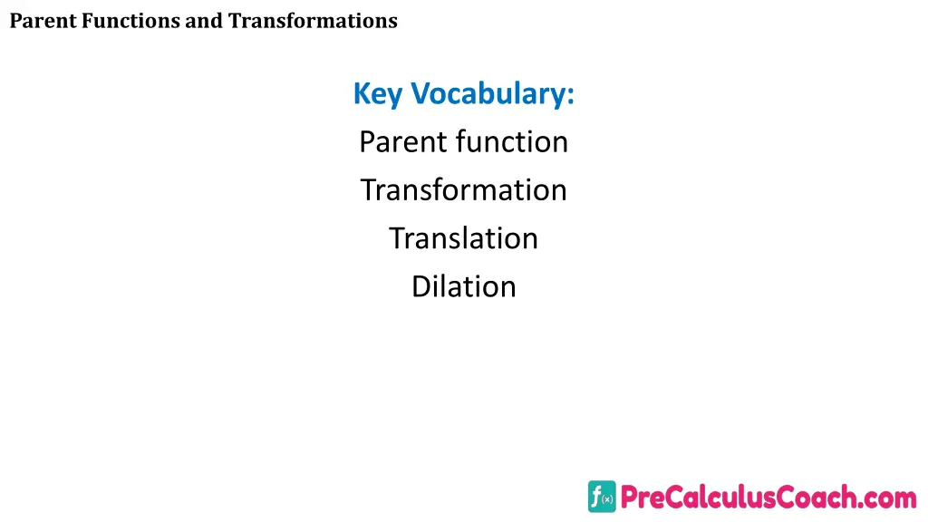 parent functions and transformations 1