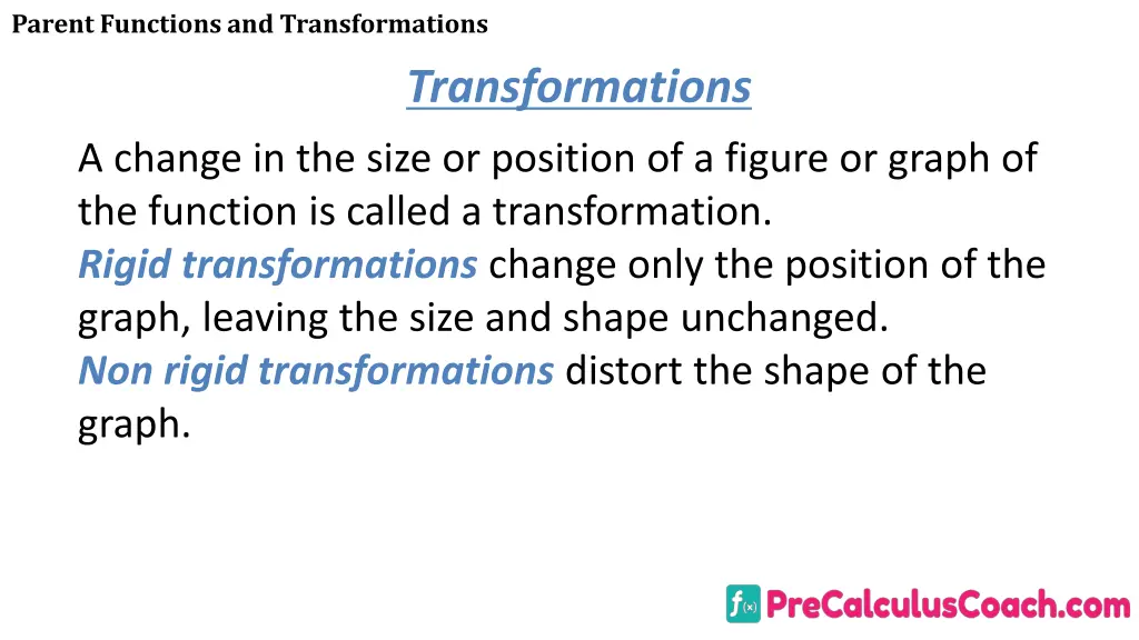 parent functions and transformations 11