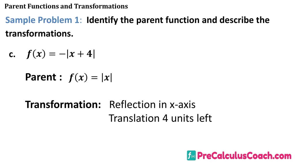 parent functions and transformations 17