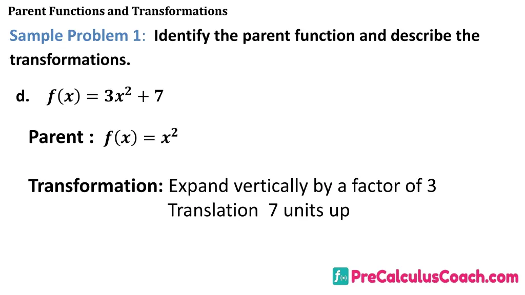 parent functions and transformations 19