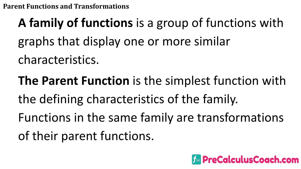 parent functions and transformations 2