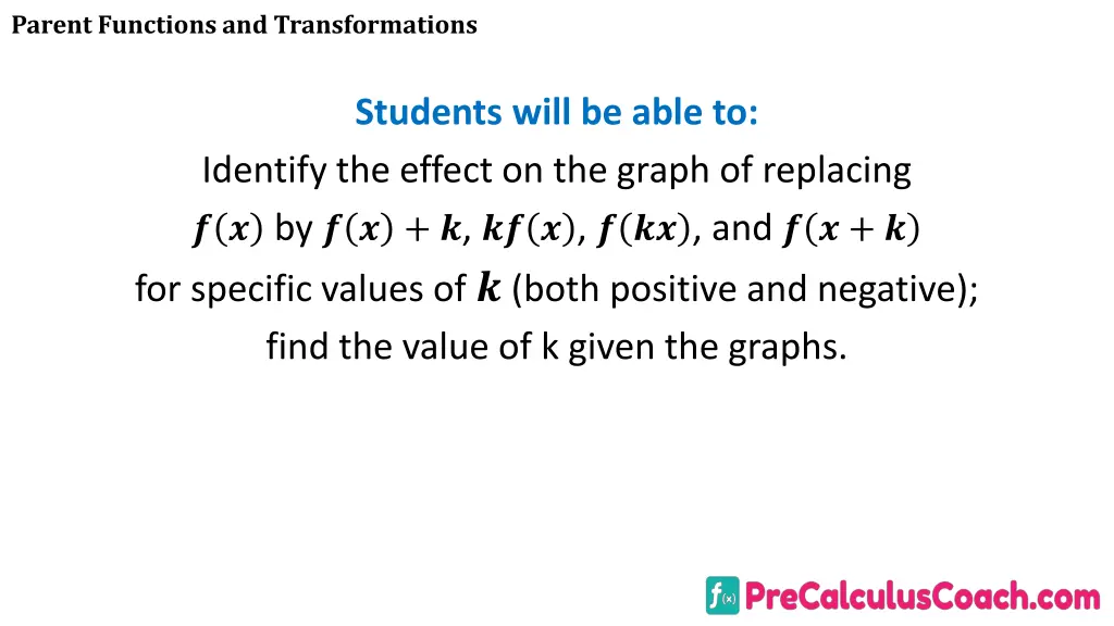 parent functions and transformations
