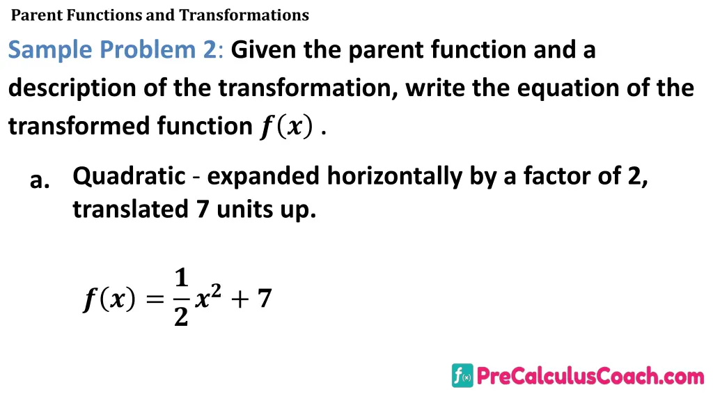 parent functions and transformations sample 1