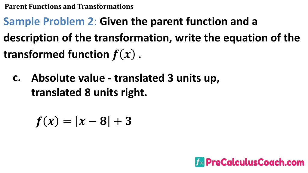 parent functions and transformations sample 5