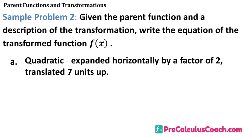 parent functions and transformations sample