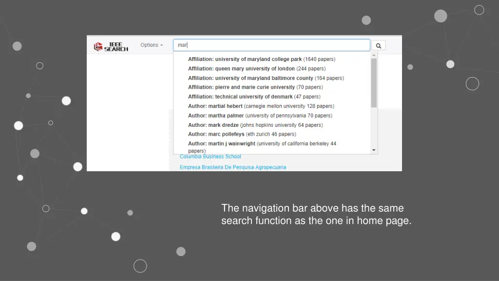the navigation bar above has the same search