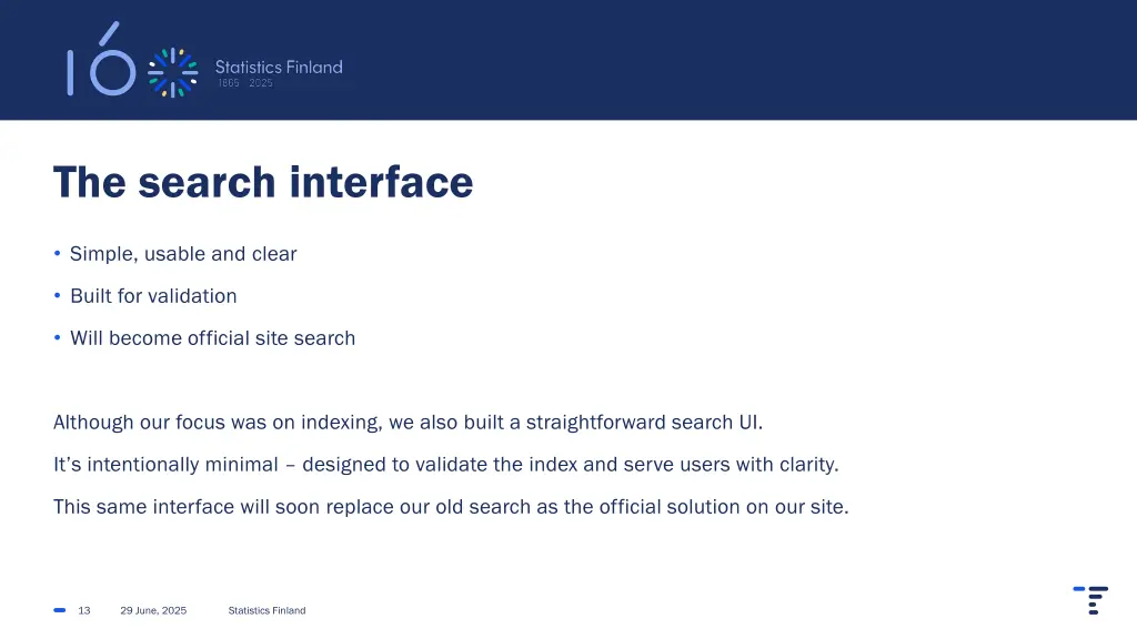 the search interface