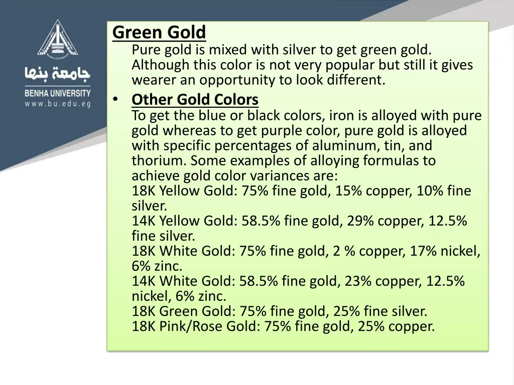 green gold pure gold is mixed with silver