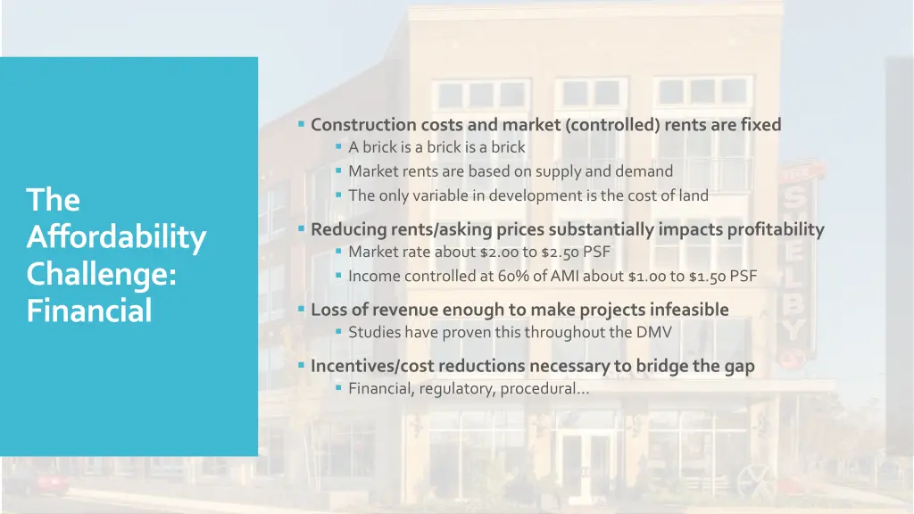 construction costs and market controlled rents