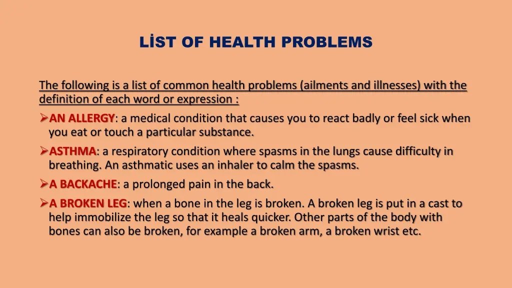 l st of health problems
