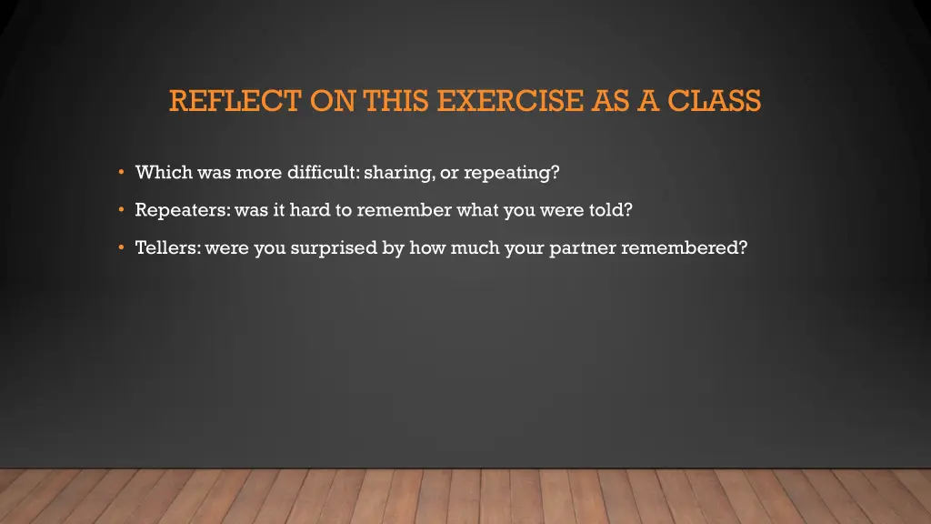 reflect on this exercise as a class