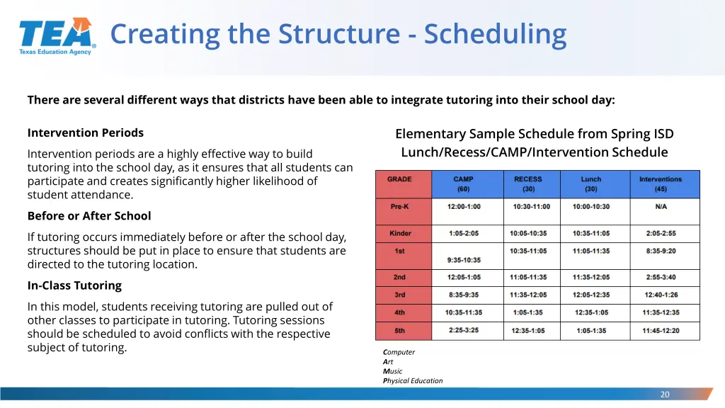 creating the structure scheduling
