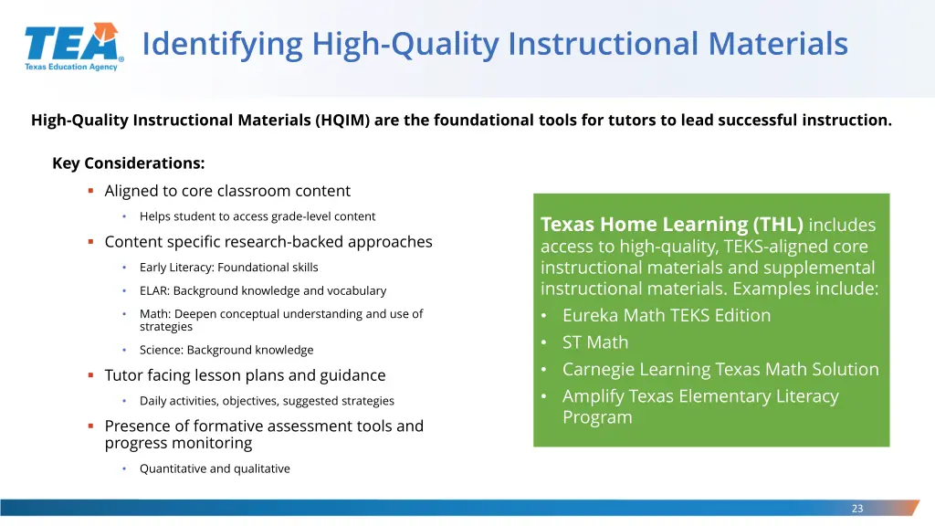 identifying high quality instructional materials