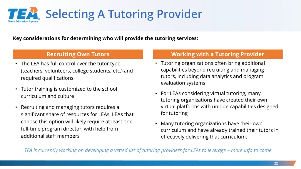 selecting a tutoring provider