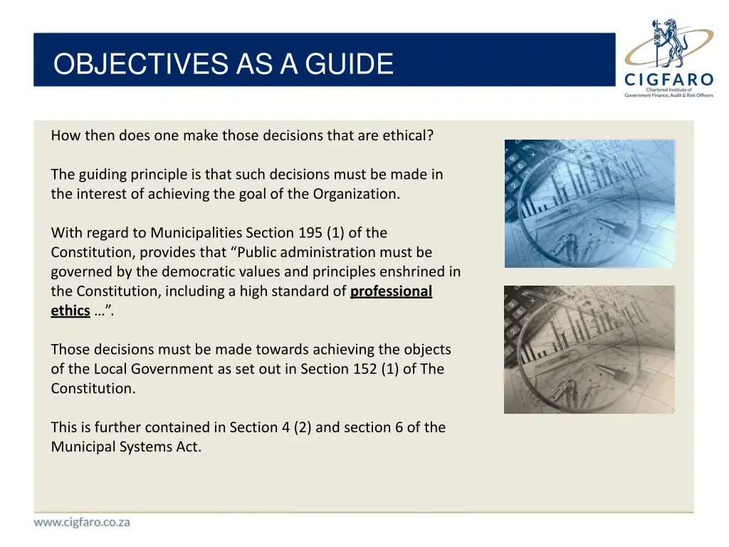 objectives as a guide