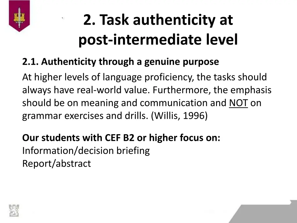 2 task authenticity at post intermediate level