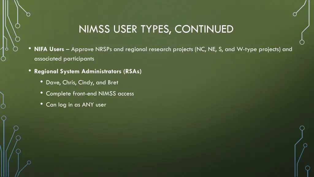 nimss user types continued