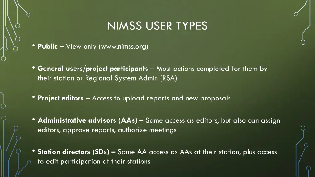 nimss user types