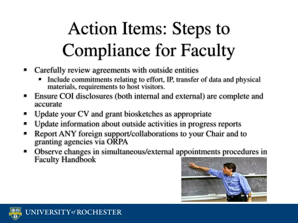action items steps to compliance for faculty