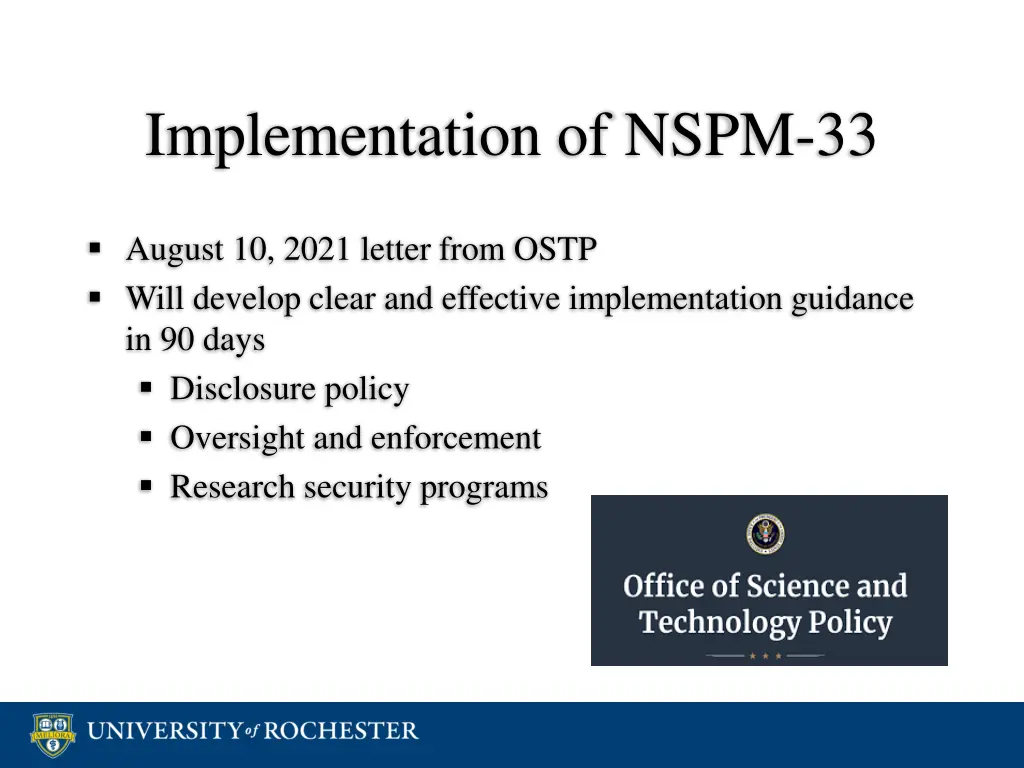 implementation of nspm 33