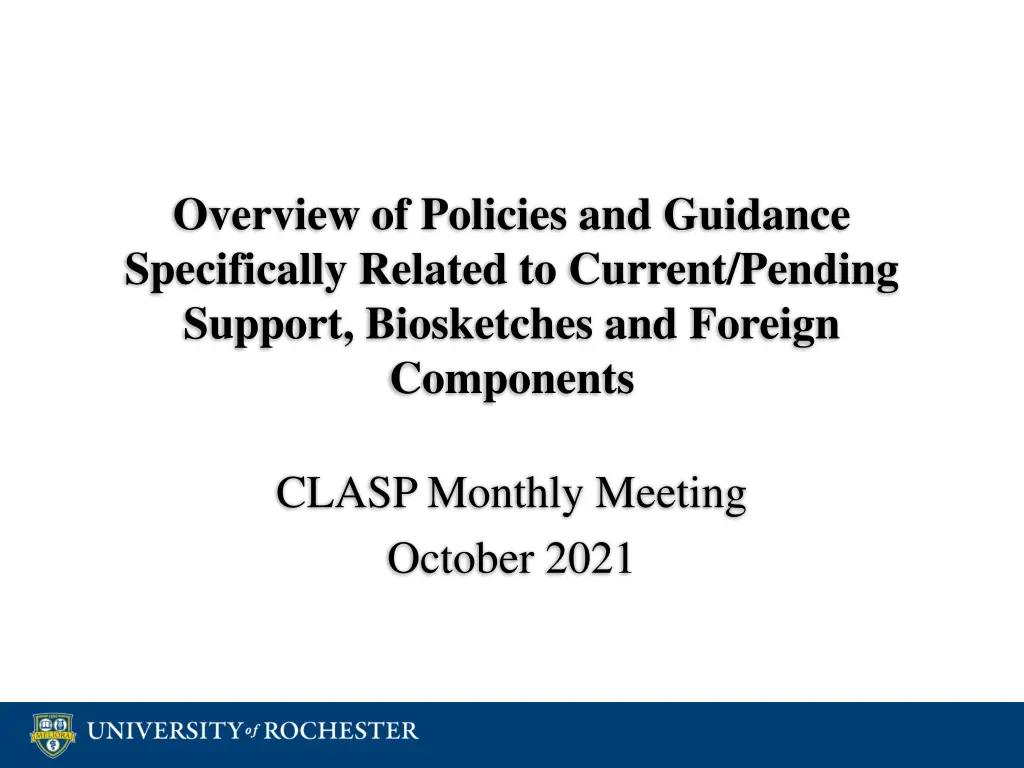 overview of policies and guidance specifically