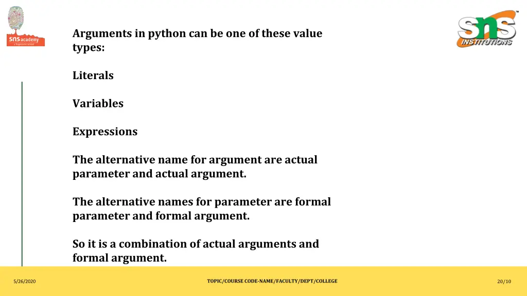 arguments in python can be one of these value
