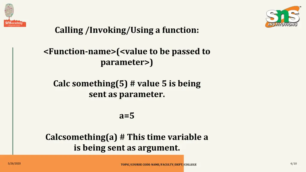 calling invoking using a function