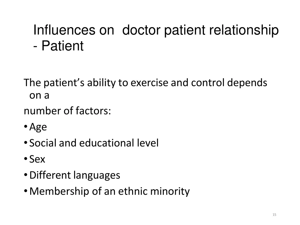 influences on doctor patient relationship patient