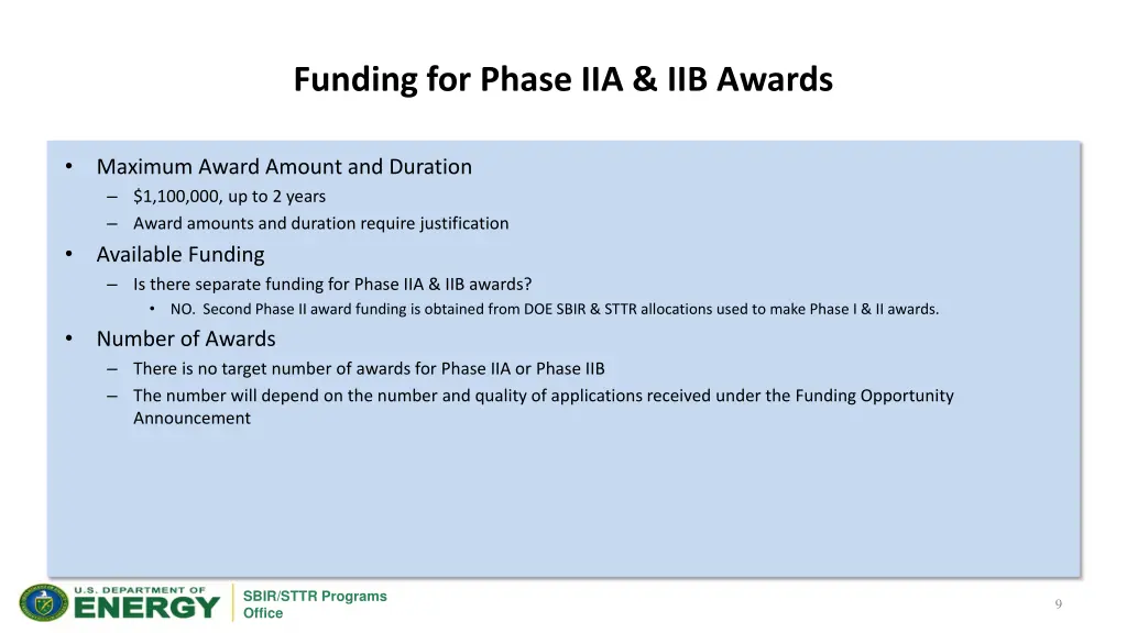 funding for phase iia iib awards