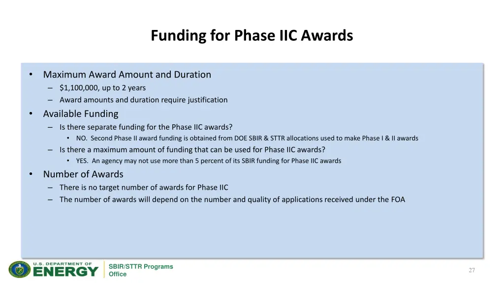funding for phase iic awards