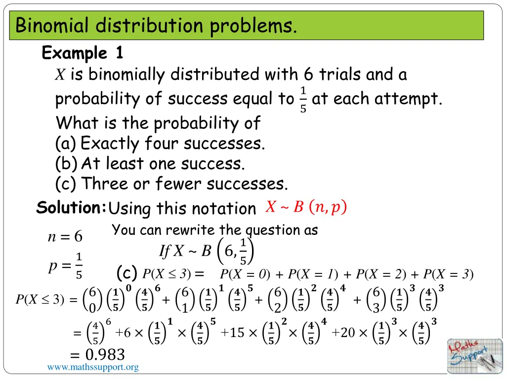 binomial distribution problems example 1 2