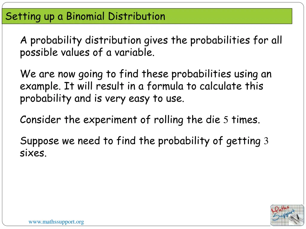 setting up a binomial distribution