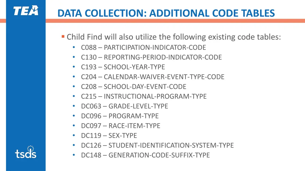 data collection additional code tables