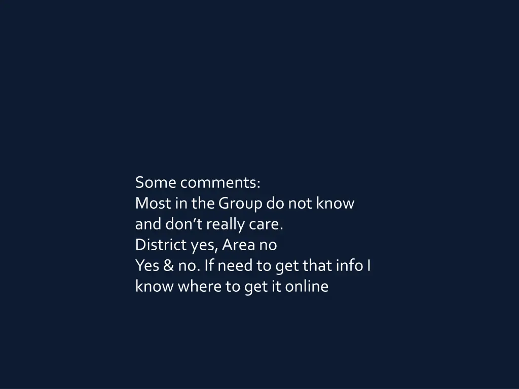 some comments most in the group do not know