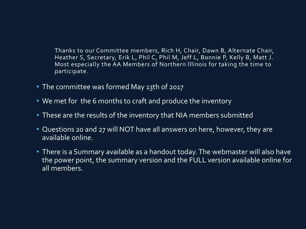 thanks to our committee members rich h chair dawn